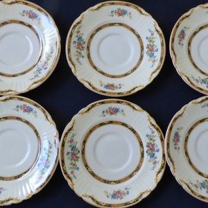VTG set of 6 Myott Staffordshire England Saucers Dishes Floral Rose Chic